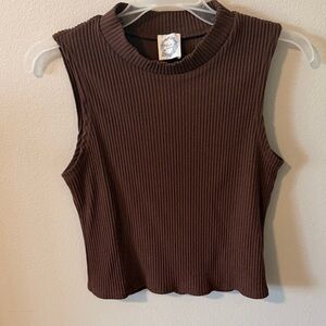 Blue Rain Ribbed Sleeveless Crop Top in Brown